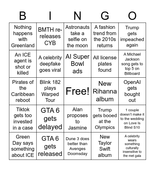 2026 Bingo Card