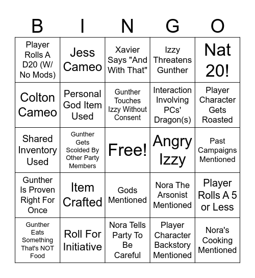 DND Bingo Card