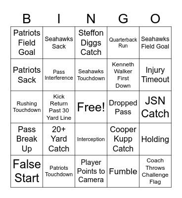 🏈  Super Bowl LX Bingo 🏈 Bingo Card
