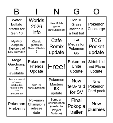 Pokemon Day 2026 Bingo Card