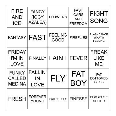"F" Bingo Card