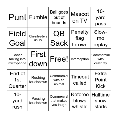 Bush Family Super Bowl Bingo! Bingo Card