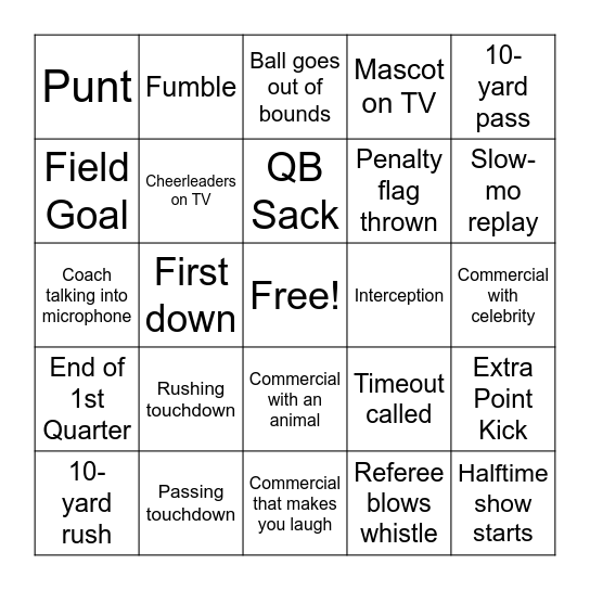 Bush Family Super Bowl Bingo! Bingo Card