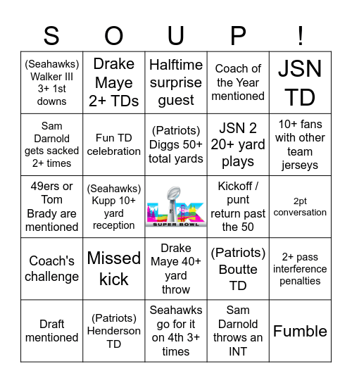 Super Bowl LX Bingo Card