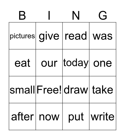 Words to Know Bingo Card