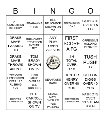 ST. ANDYS SUPER BOWL BINGO Card