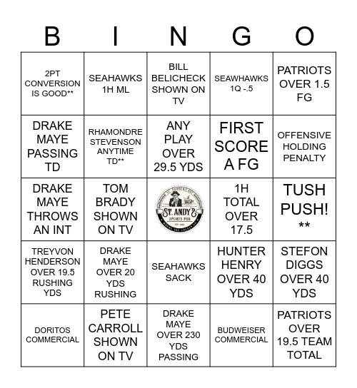 ST. ANDYS SUPER BOWL BINGO Card