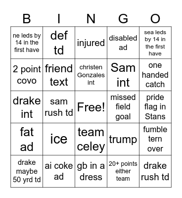 super bowl bingo Card