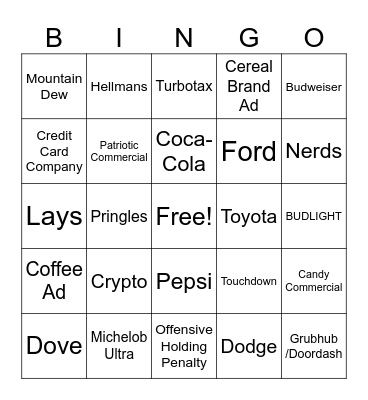 Super Bowl Bingo Card