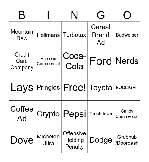 Super Bowl Bingo Card