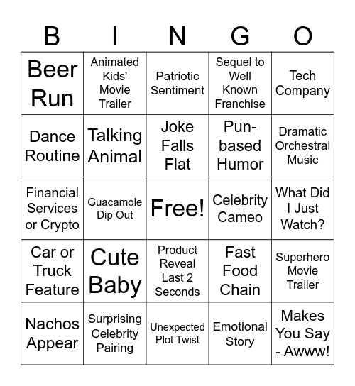 Fun BINGO - Super Bowl LX 2026 Bingo Card