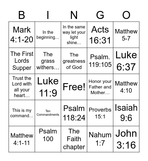 Bible drills Bingo Card