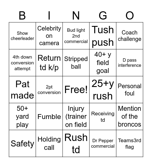 Super Bowl 2026 Bingo Card
