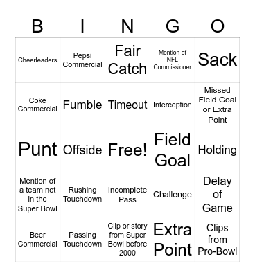 Super Bowl Bingo! Bingo Card