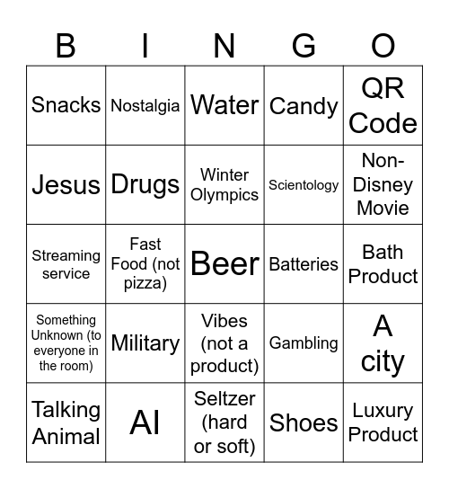 Superb Owl 2026 (things) Bingo Card