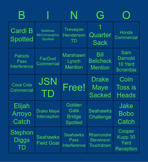 Super Bowl 60 Bingo Card