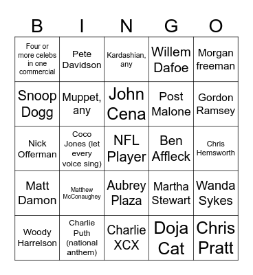 Superb Owl 2026 (things) Bingo Card