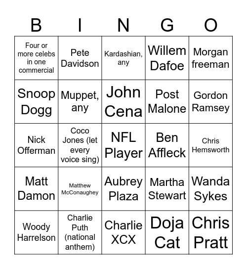 Superb Owl 2026 (things) Bingo Card