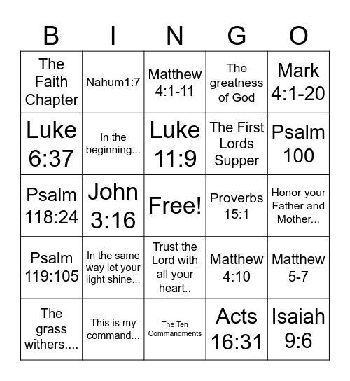 Bible Drills Bingo Card