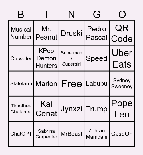 Super Bowl Commercial Bingo Card