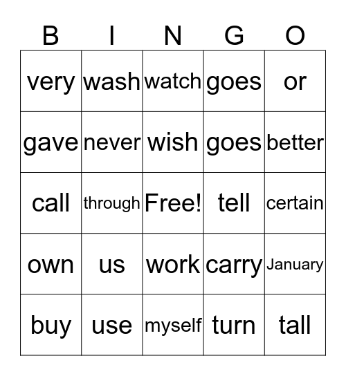 Green Bingo Card