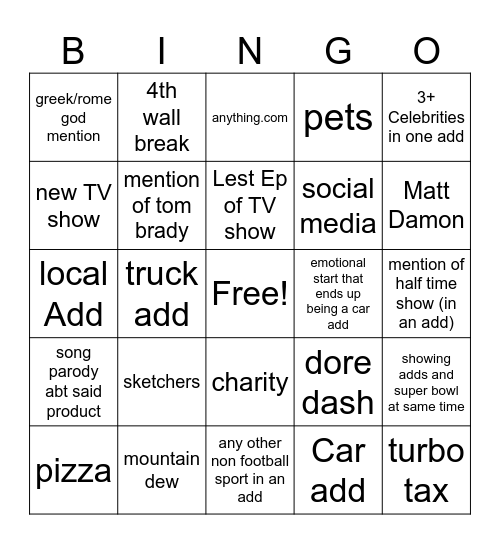 ads Bingo Card