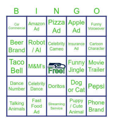 Super Bowl Commercial BINGO Card