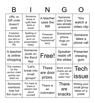 Teacher Professional Development Bingo Card