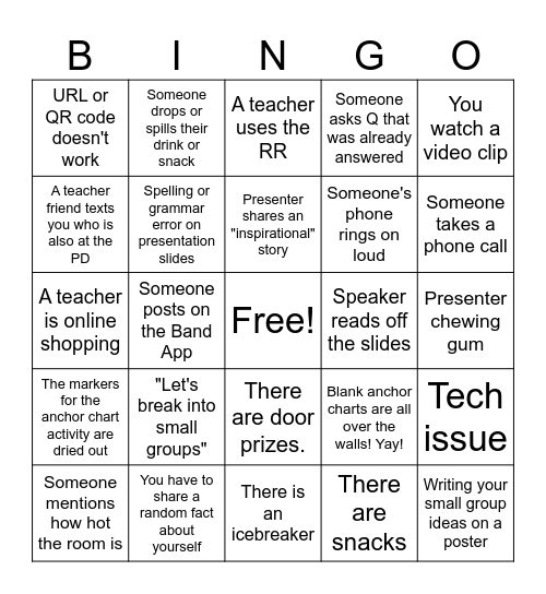 Teacher Professional Development Bingo Card