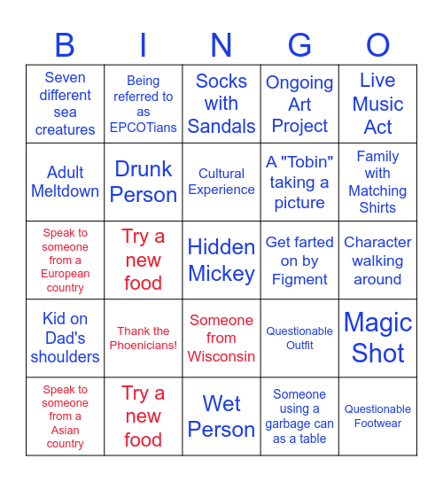 EPCOT Bingo Card