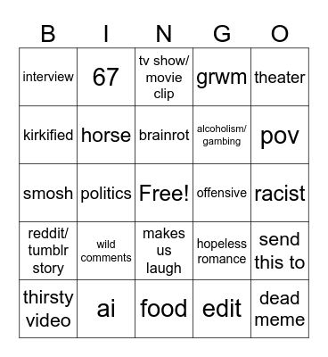 Instagram Reels Bingo! Bingo Card
