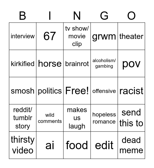 Instagram Reels Bingo! Bingo Card