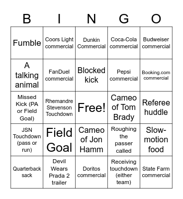Superbowl 2026 Bingo Card