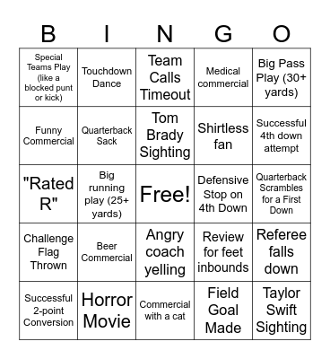 2025 Super Bowl Bingo Card