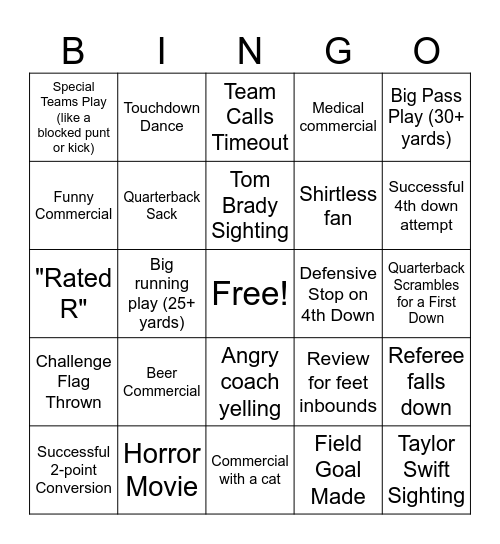 2025 Super Bowl Bingo Card