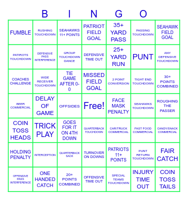 SUPER BOWL 2026 Bingo Card