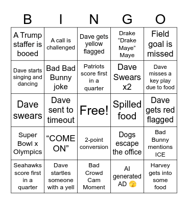 Things Dave Does Bingo Card