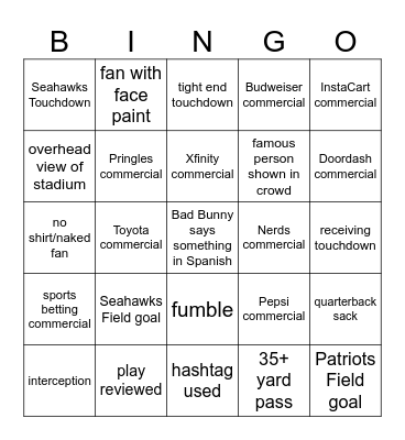 SUPER BOWL BINGO Card