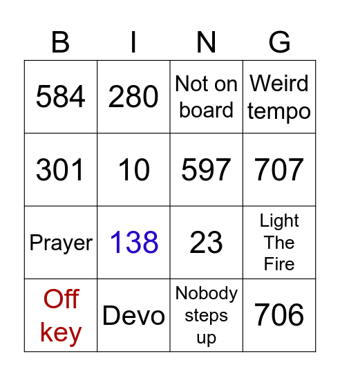 Singing Night Bingo Card
