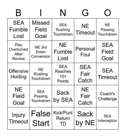 SUPER BOWL 60 BINGO Card