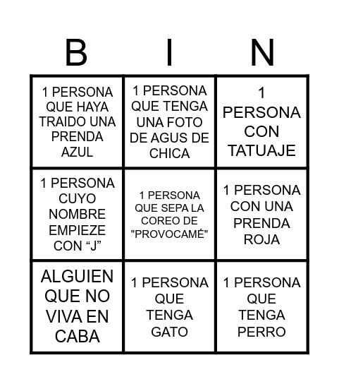 BINGO DE AGUS Bingo Card