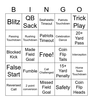 Superbowl Bingo Card