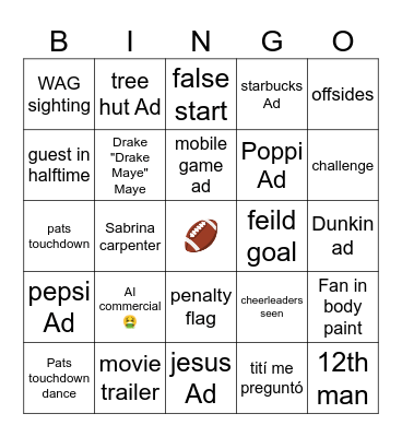 SUPER BOWL  LX Bingo Card