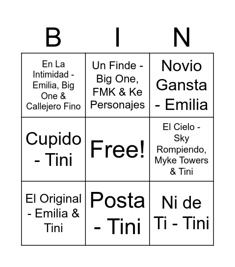 Pauli Fest Bingo Card