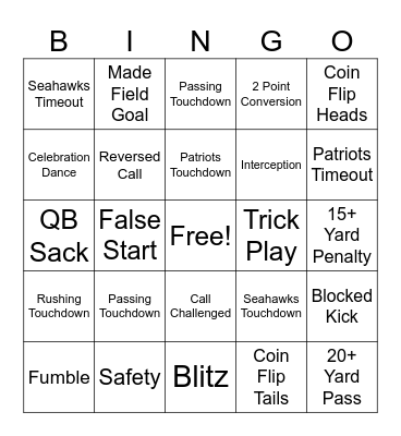 Super Bowl Bingo Card