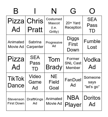 Super Bowl LX Bingo Card