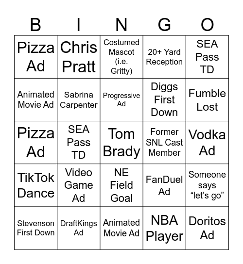 Super Bowl LX Bingo Card