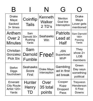 Superbowl Bingo Card