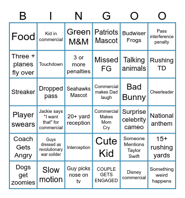 Superbowl Bingo Card