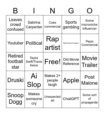 Super Bowl Commercials! Bingo Card